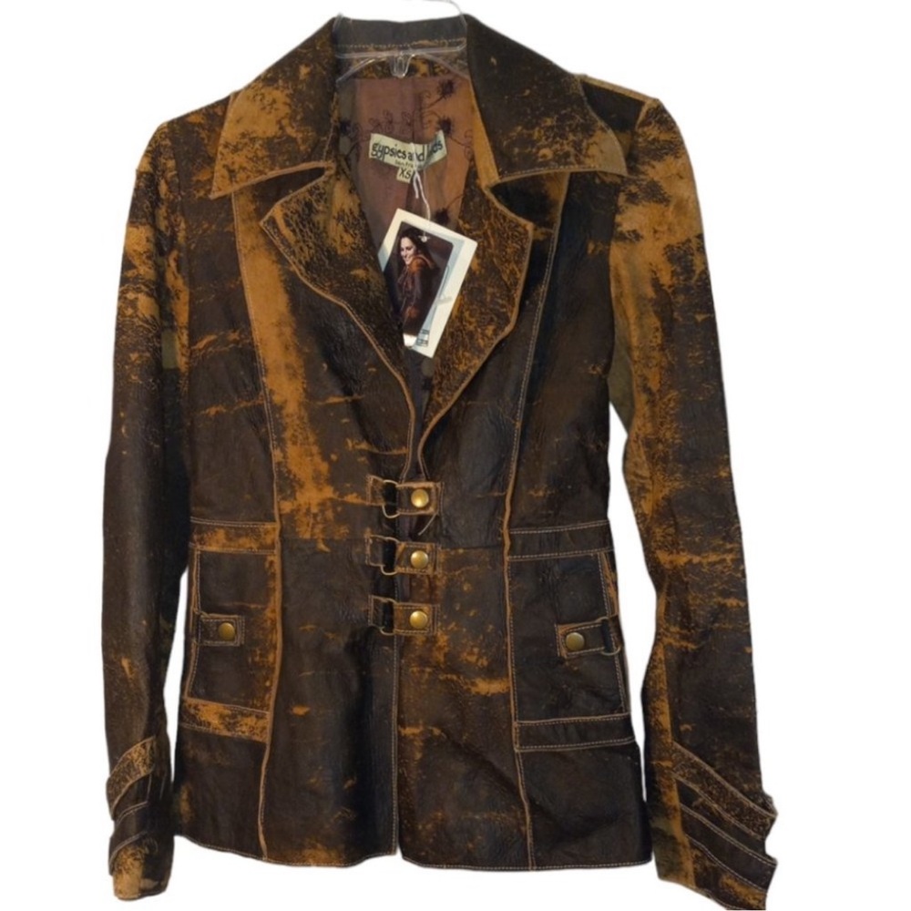 Women's Brown Gypsies and Lords distressed weathered Leather Jacket